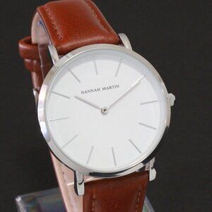 Men's Classic Minimalist 2 Hand Quartz Watch Raised Indices Brown Strap 36mm